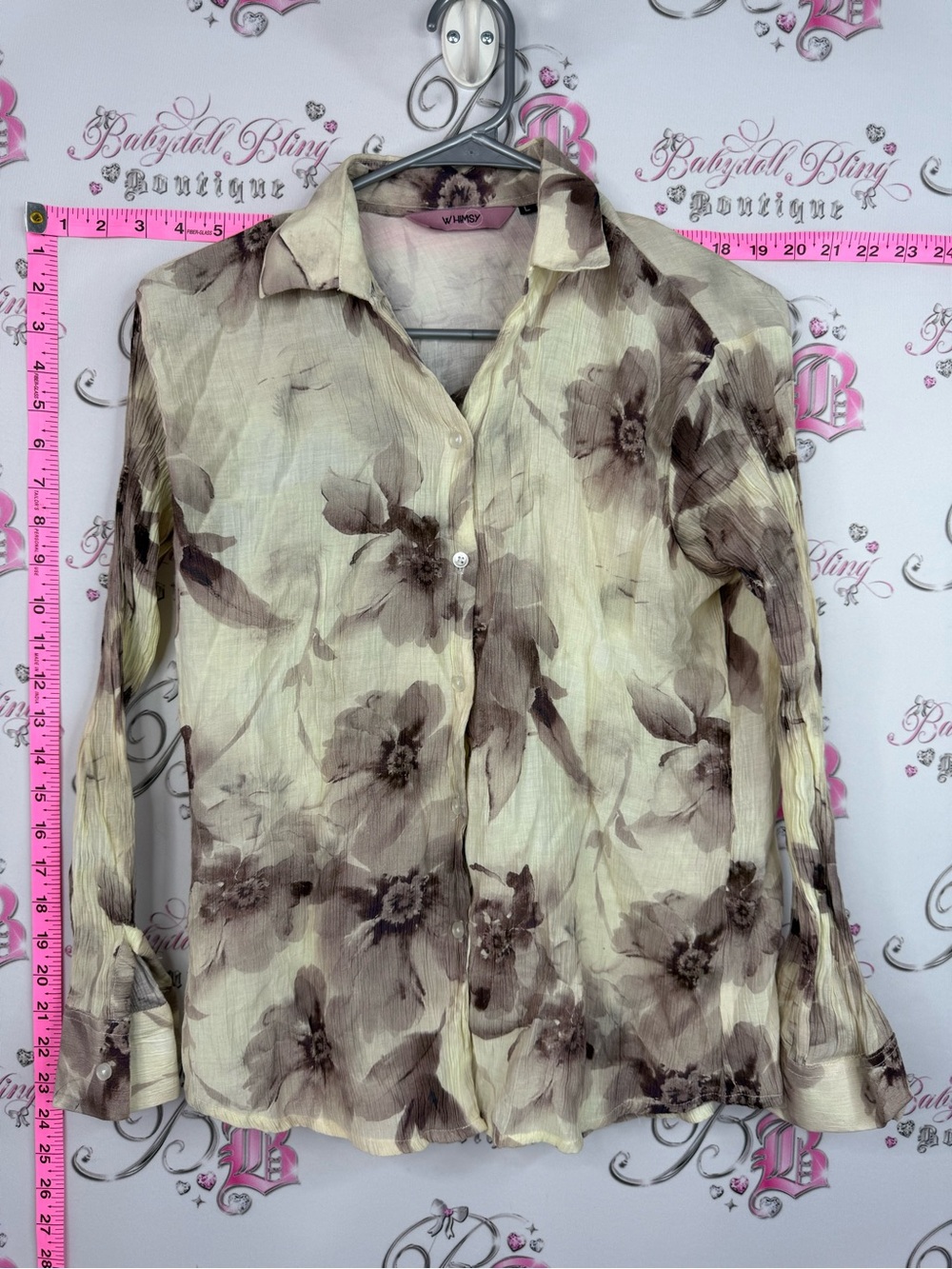 WHIMSY button up Women’s Floral Button-Down Shirt - Cream and Brown